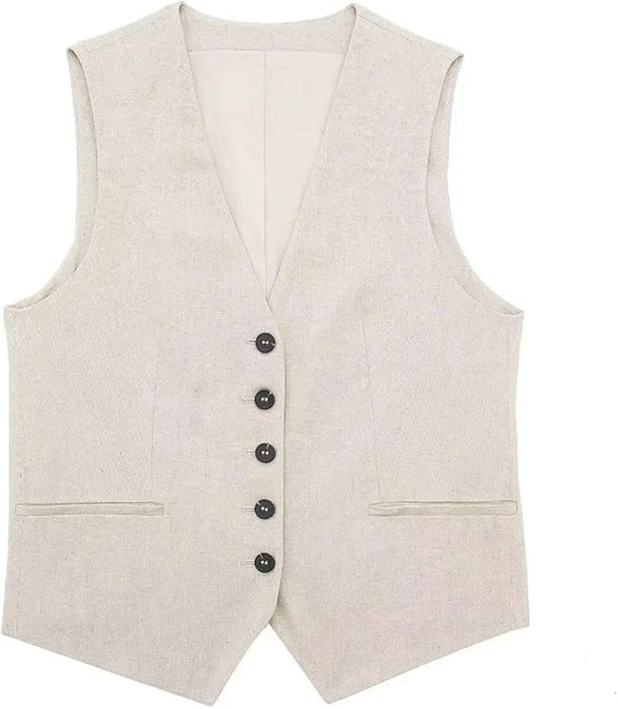 Women's Front Button Linen Waistcoat and High Waist Shorts, Female Two Piece Sets, Fashion-tops-XS, X-Small | Amazon (US)