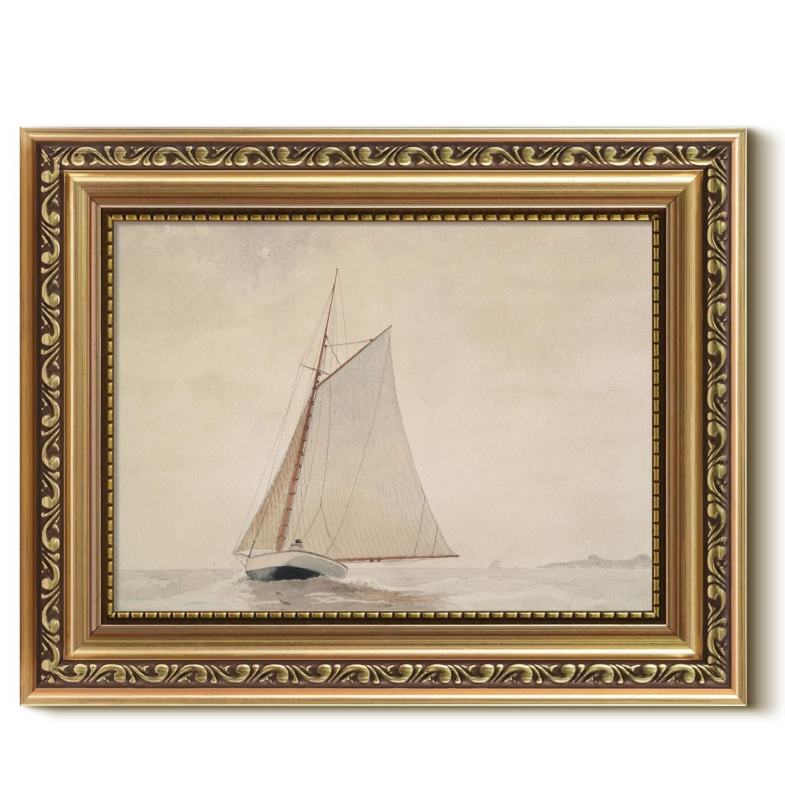 VIYYIEA Gold Framed Wall Art, White Sailboat Canvas Print Home Decor Vintage Art Painting Picture... | Amazon (US)