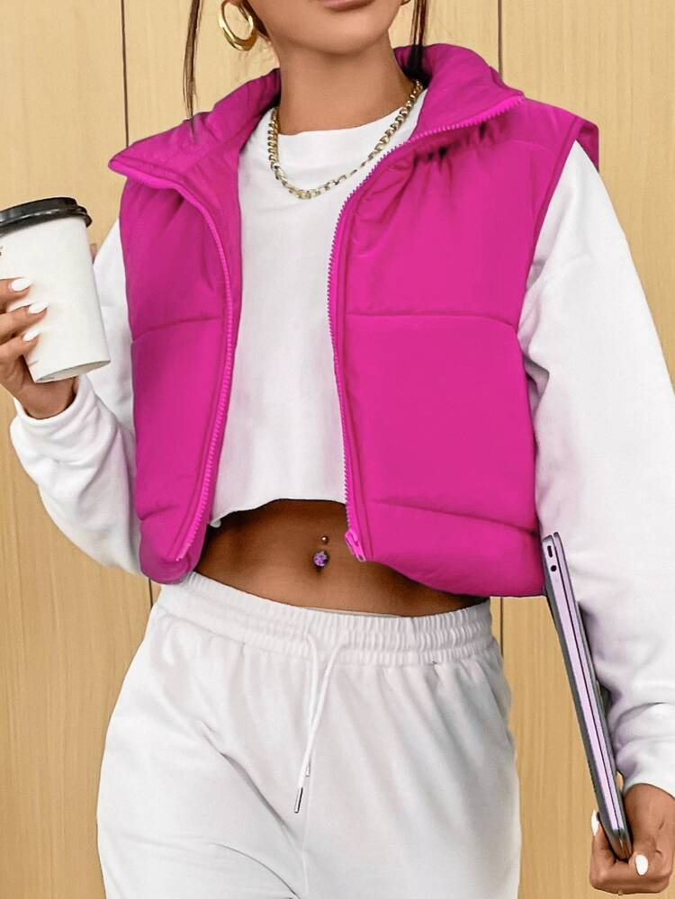 Sleeveless Zip Up Crop Puffer Coat | SHEIN