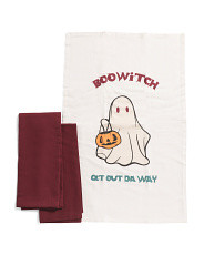 Set Of 3 Cotton Boo Witch Kitchen Towels | Marshalls