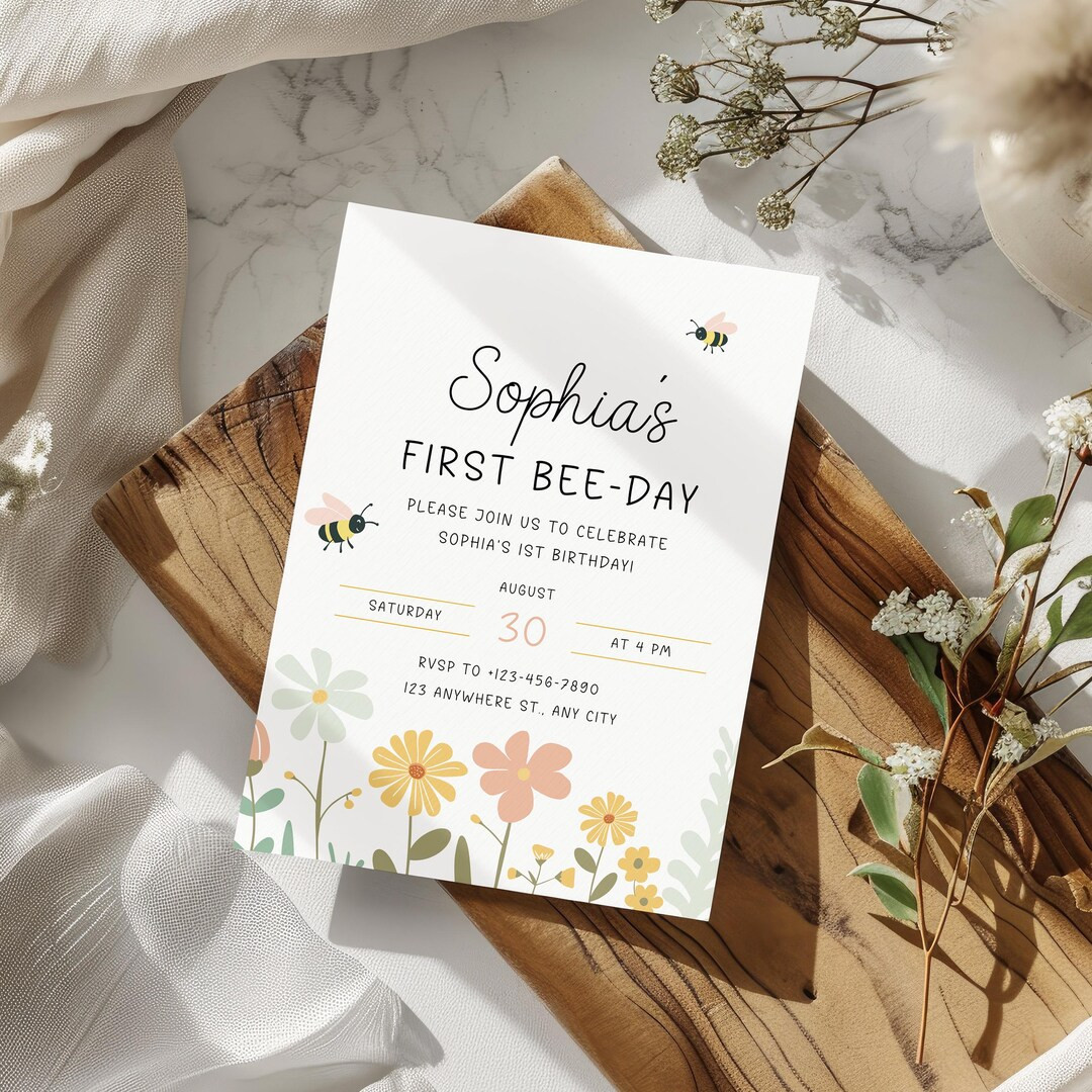 First Bee Day Invitation First Birthday Invitation Cute Bee Birthday Invite Baby's First Birthday... | Etsy (US)