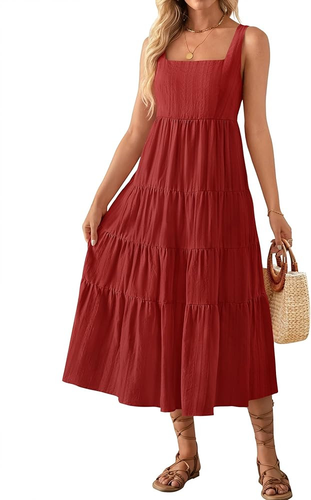 ZESICA Women's 2024 Summer Sleeveless Dress Casual Backless Loose Flowy Tiered Sundress Beach Cov... | Amazon (US)