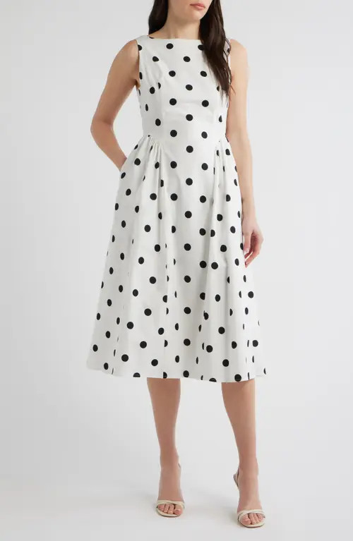 Sam Edelman Polka Dot Sleeveless Stretch Cotton Dress in White/black at Nordstrom, Size 2 | Nordstrom