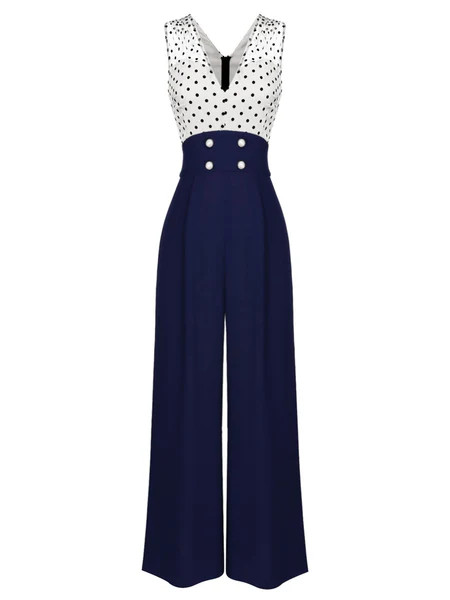 1930s Polka Dot Patchwork Button Jumpsuit | Retro Stage