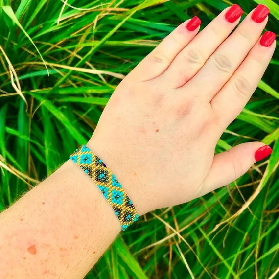 Turquoise Gold Bracelet - Crystal Beaded Adjustable Bracelet - Inexpensive Gift | Etsy (US)