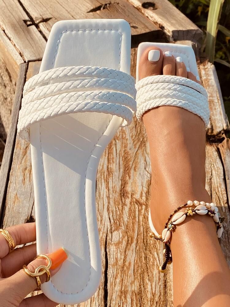 Minimalist Braided Strap Slide Sandals | SHEIN