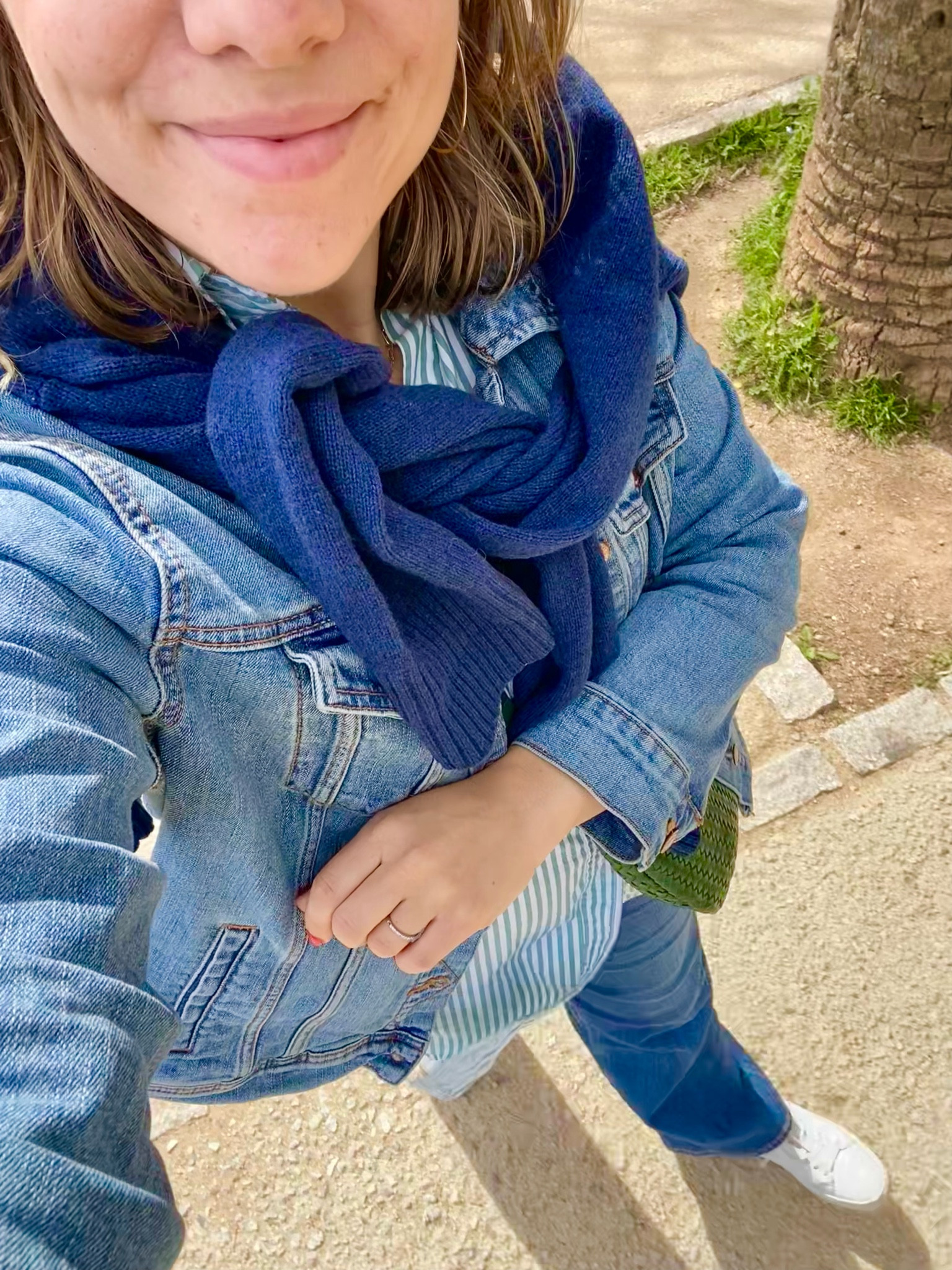 Fun spring outfit for moms. Greens and blue casual outfit for spring. 
These sneakers are pricey but are currently on sale. 
Also, I sized WAYYY up in the jacket for an oversized fit 

 #LTKSaleAlert #LTKMidsize #LTKShoeCrush