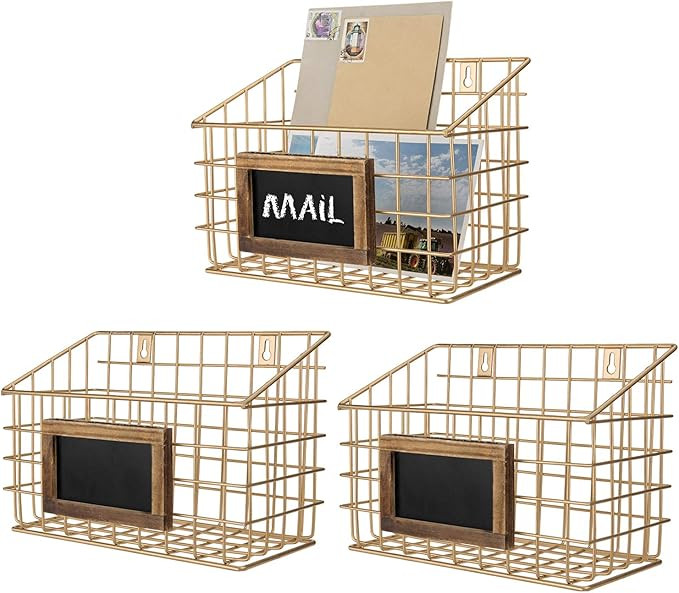 MyGift Gold Metal Wire Hanging Storage Basket with Chalkboard Labels, Small Organizer Bin, Set of... | Amazon (US)