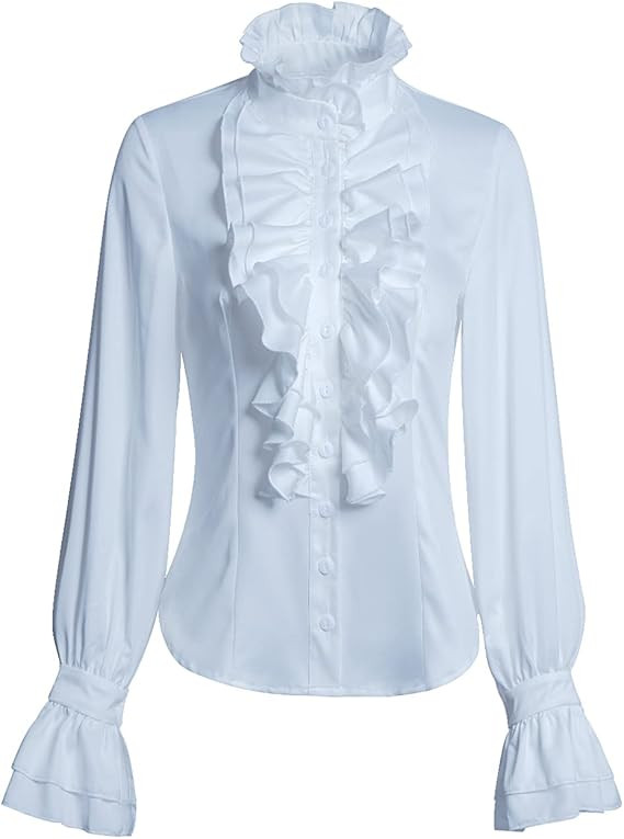 Women Victorian Gothic Ruffled Lotus High Neck Lace Lantern Long Sleeve Top Blouse Shirt | Amazon (US)