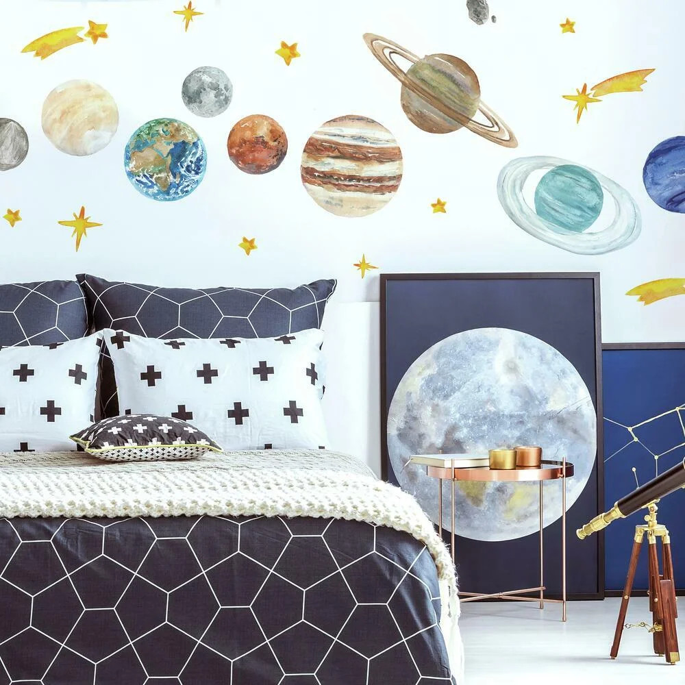 Watercolor Planets Peel and Stick Giant Wall Decals | Walmart (US)