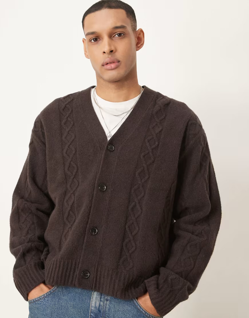 Abercrombie & Fitch fuzzy cropped knit cardigan in brown-Grey | ASOS (Global)