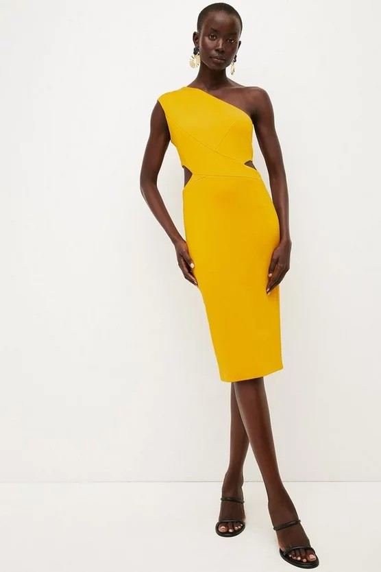 Italian Structured Jersey Asymmetric Dress | Karen Millen US