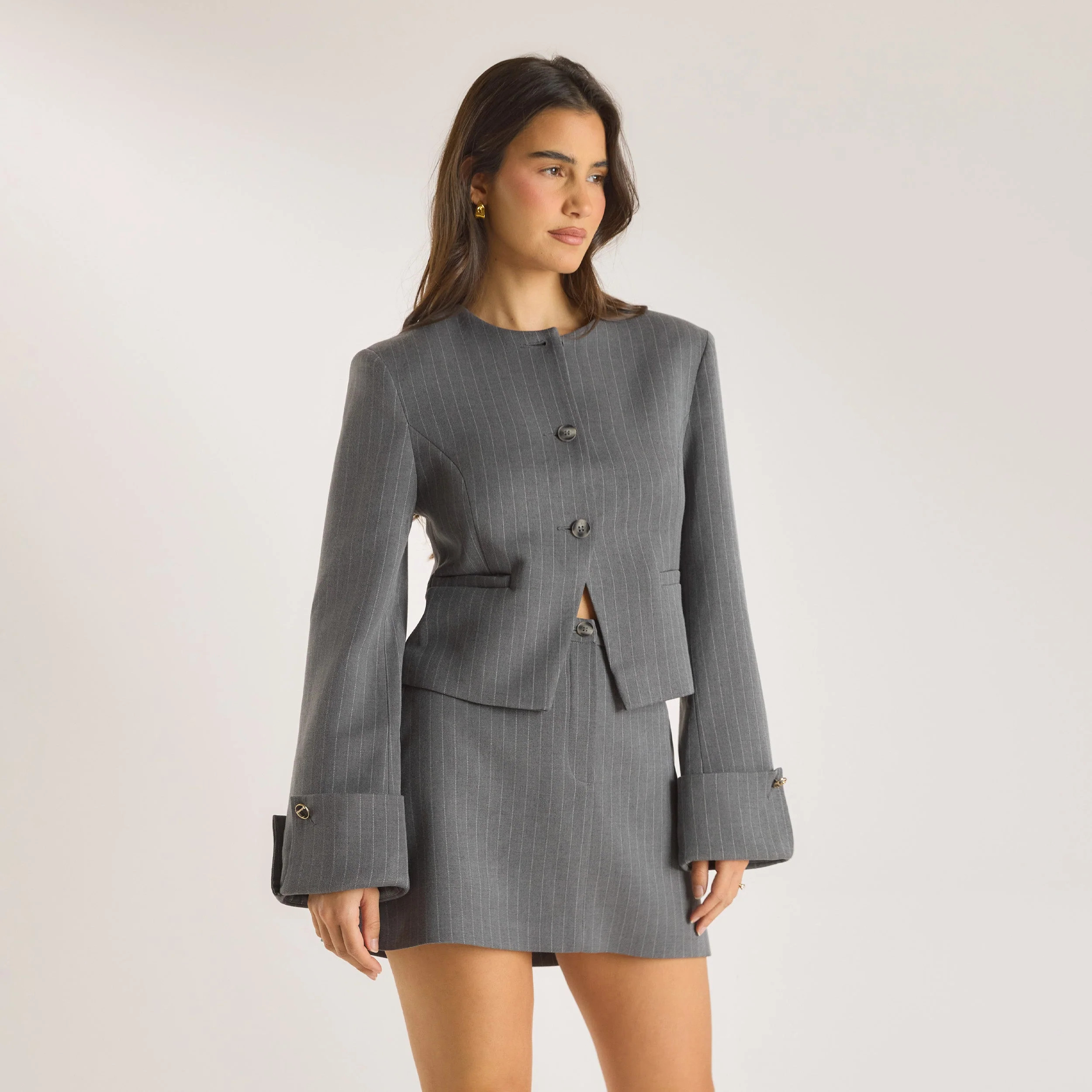 Structured Jacket - Grey Pinstripe | Lounge UK