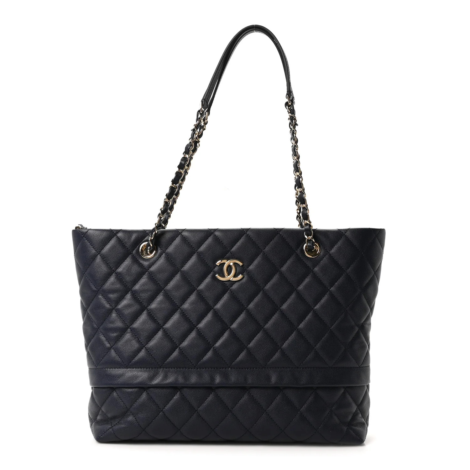 Caviar Quilted Rolled Up Tote Navy | FASHIONPHILE (US)