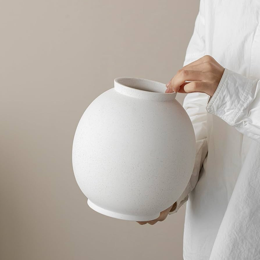 Jarr\u00f3n minimalista de cer\u00e1mica blanca, dise\u00f1o r\u00fastico para decoraci\u00f3n de... | Amazon (US)