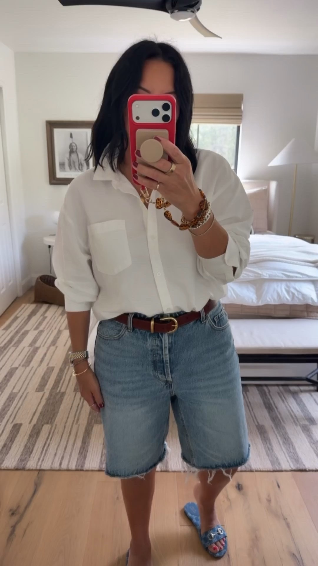 RESTOCKED! I NEVER wear shorts but I actually found some that I feel cute in and will wear! They fit tts (I did a size 8), but if you are between sizes then I would size down. Top size medium, shoes fit tts, belt size medium.

#LTKMidsize #LTKOver40 #LTKWorkwear