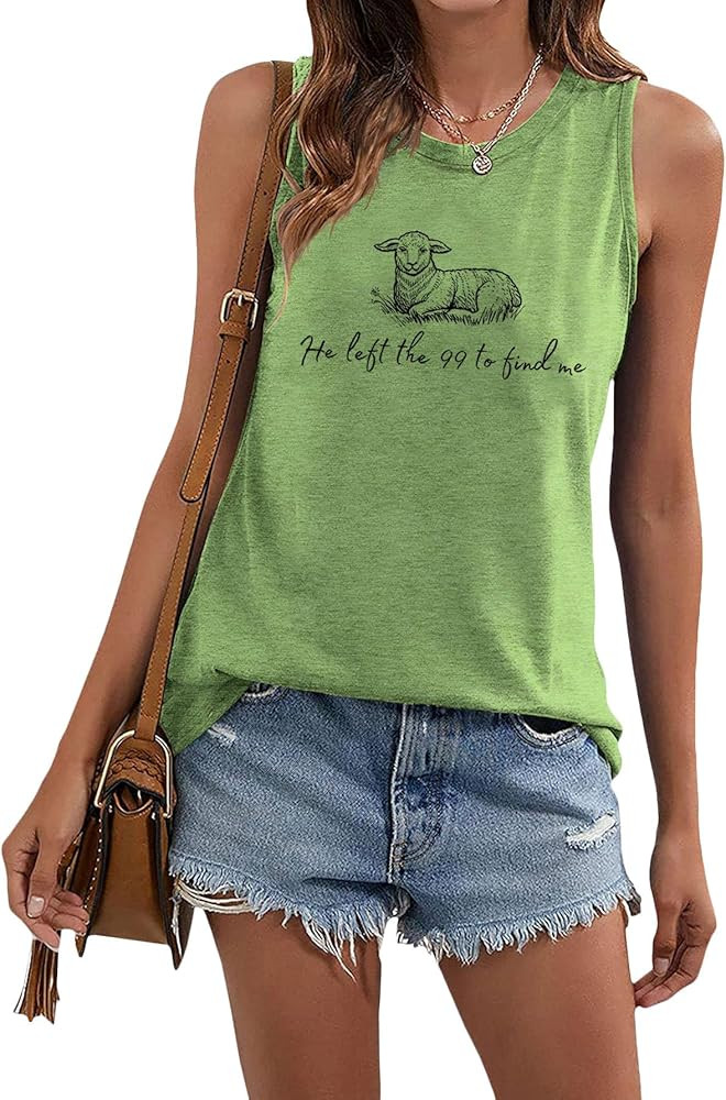 He Left the 99 to Find Me Women's Tank Tops Christian Bible Verse Cute Sheep Graphic Shirt Sleeve... | Amazon (US)