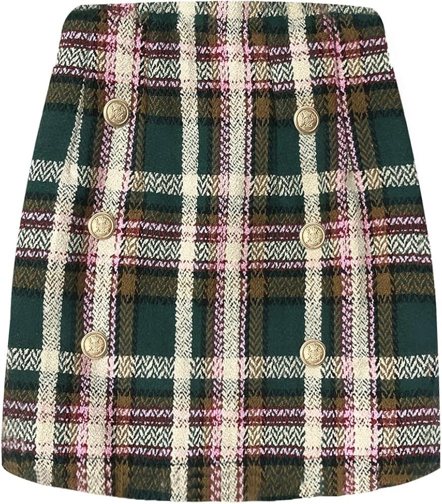 Women's Plaid Mini Skirt Pencil Above Knee Length High Elastic Waist Bodycon Zipper Vintage Short... | Amazon (US)