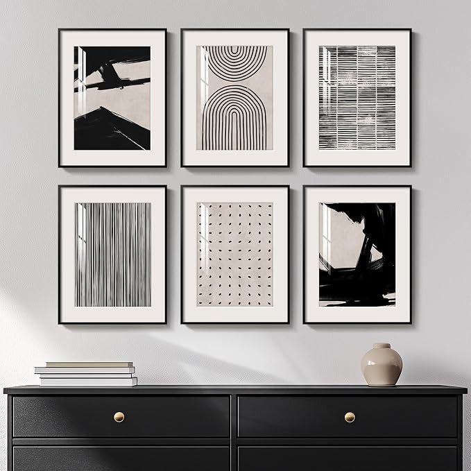 Framed Black and White Abstract Wall Art, 6 Pieces Modern Prints Paintings Artwork for Walls, Min... | Amazon (US)