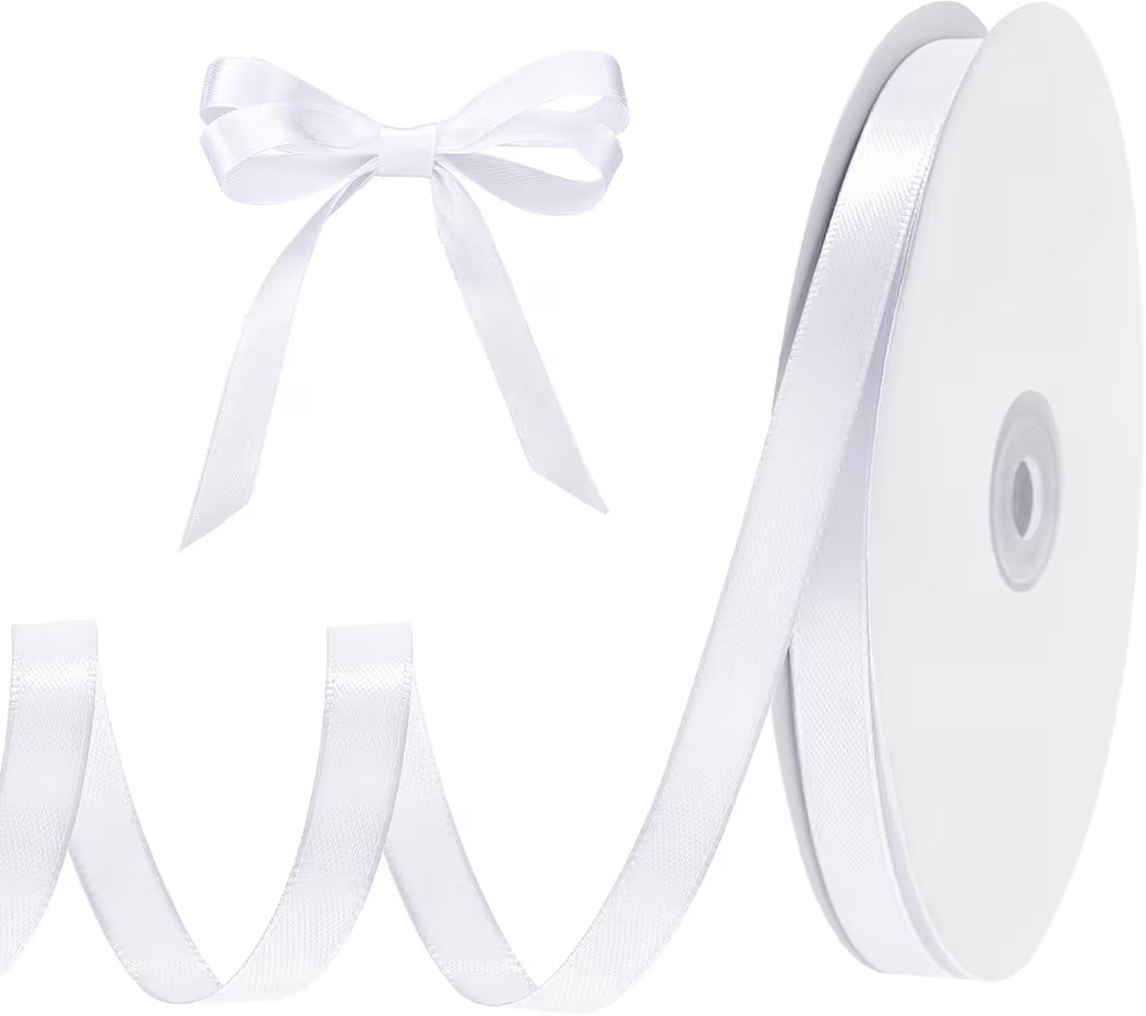 White Ribbon 3/8 Inch 120 Yards Thin Ribbon White Satin Ribbons for Hair Gift Wrapping Bow Making... | Amazon (US)