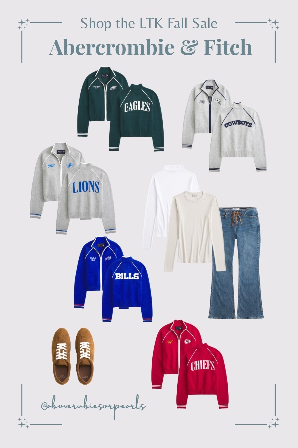 Game Day ready 🏈 Mid-rise boot cut jeans with suede lace-up detail (just like a football!) paired with cozy NFL mockneck zip cardigans, long-sleeve layering tees, and slim sneakers in a brown pony-print finish with white laces. A modest + sporty look for football season, all part of the #LTKFallSale. 

#LTKFallSale #LTKStyleTip #LTKSeasonal