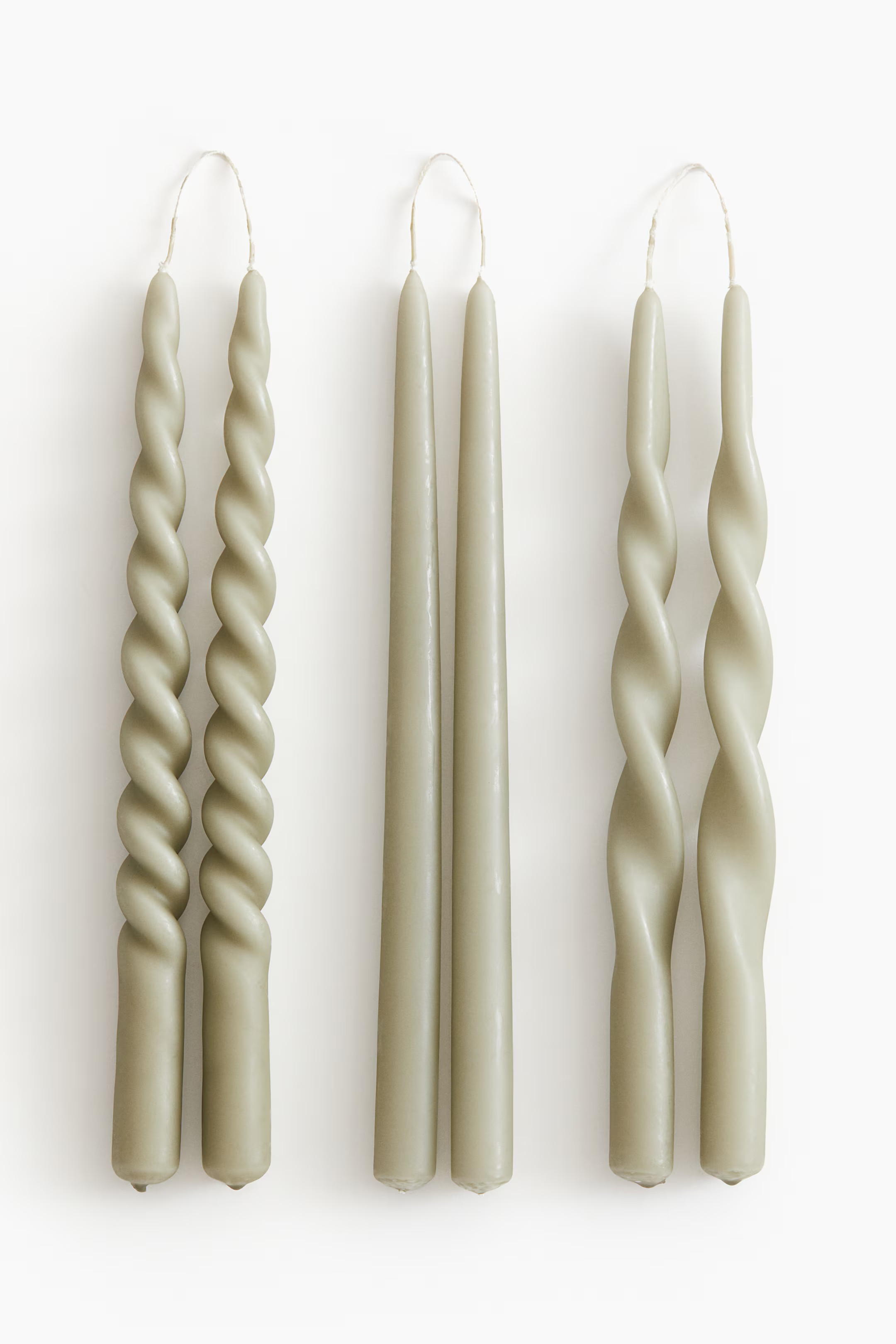 6-pack Taper Candles - Light khaki green - Home All | H&M US | H&M (US + CA)