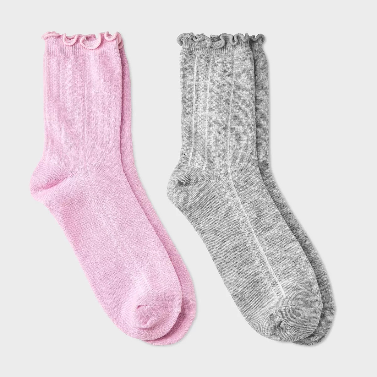 Girls' 2pk Ruffle Trim Pointelle Crew Socks - art class™ Pink/Gray S | Target