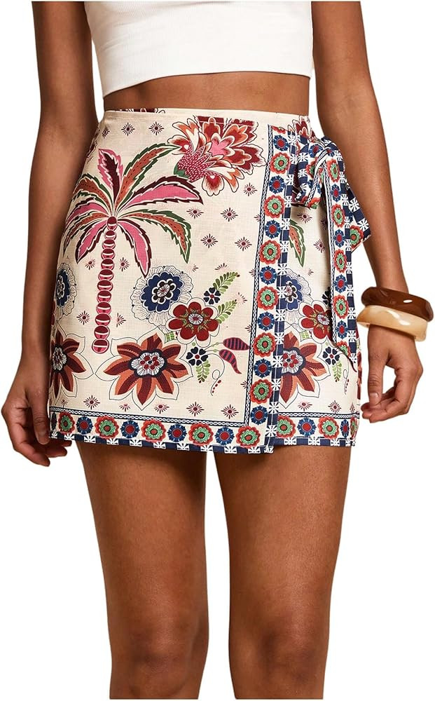MAKEMECHIC Women's Boho Wrap Skirt Skort Summer Vacation Short Mini Skirts | Amazon (US)