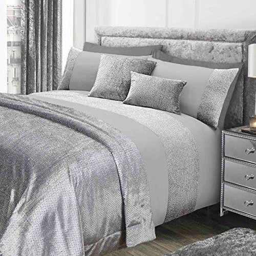 Sienna Glitter Duvet Cover with Pillow Case Sparkle Glitz Velvet Bedding Set - Grey Silver, King | Amazon (UK)