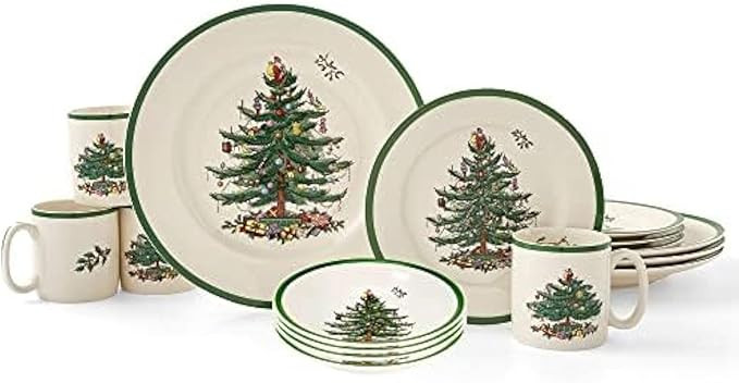 Spode Christmas Tree 16-Piece Dinnerware Set (Service for 4) - Festive Holiday Tableware Collecti... | Amazon (US)
