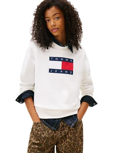 Tommy Jeans Womens Regular Flag Crewneck Sweatshirt, ECRU Large | Amazon (US)