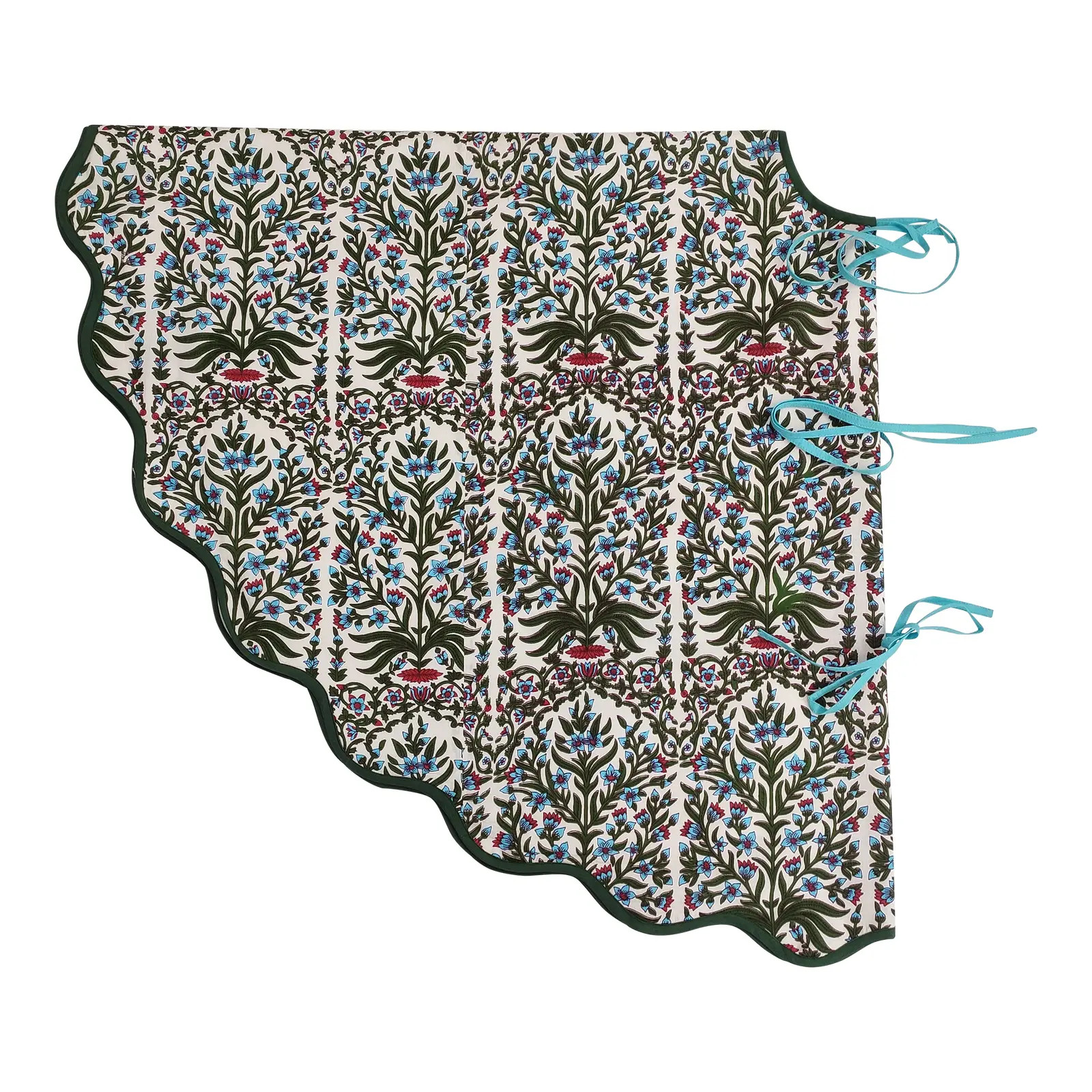 Handmade Scalloped Christmas Tree Skirt with Dark Green Piping | Chairish