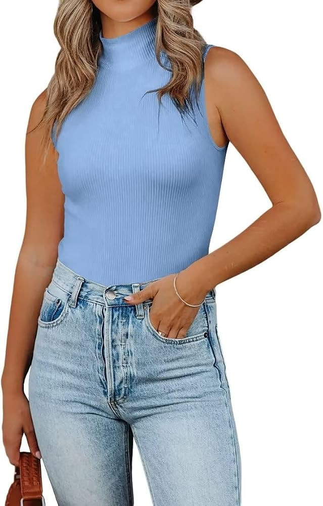 Lacozy Tank Tops for Women's Mock Turtleneck Top 2025 Summer Basic Sleeveless Stretch Ribbed Slim... | Amazon (US)