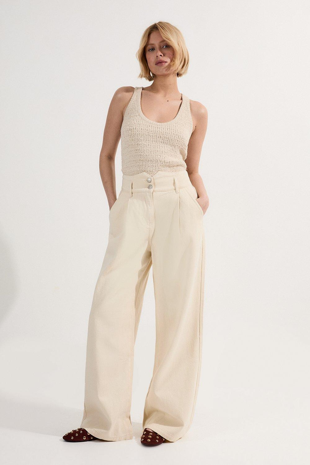 Denim Wide Leg Trousers | Karen Millen UK + IE + DE + NL