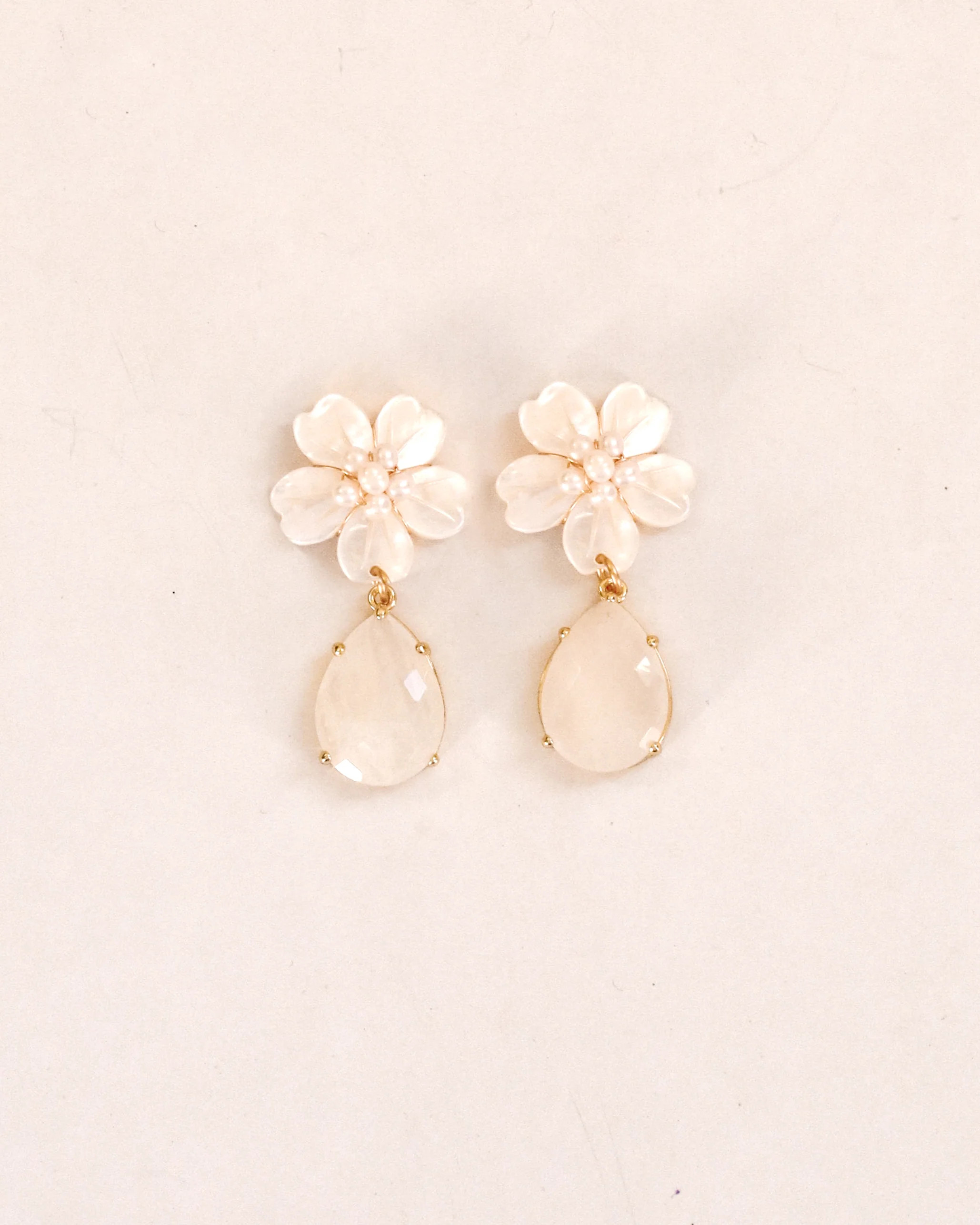 Small Pearl Flower + White Quartz Drop | Vivian Drew