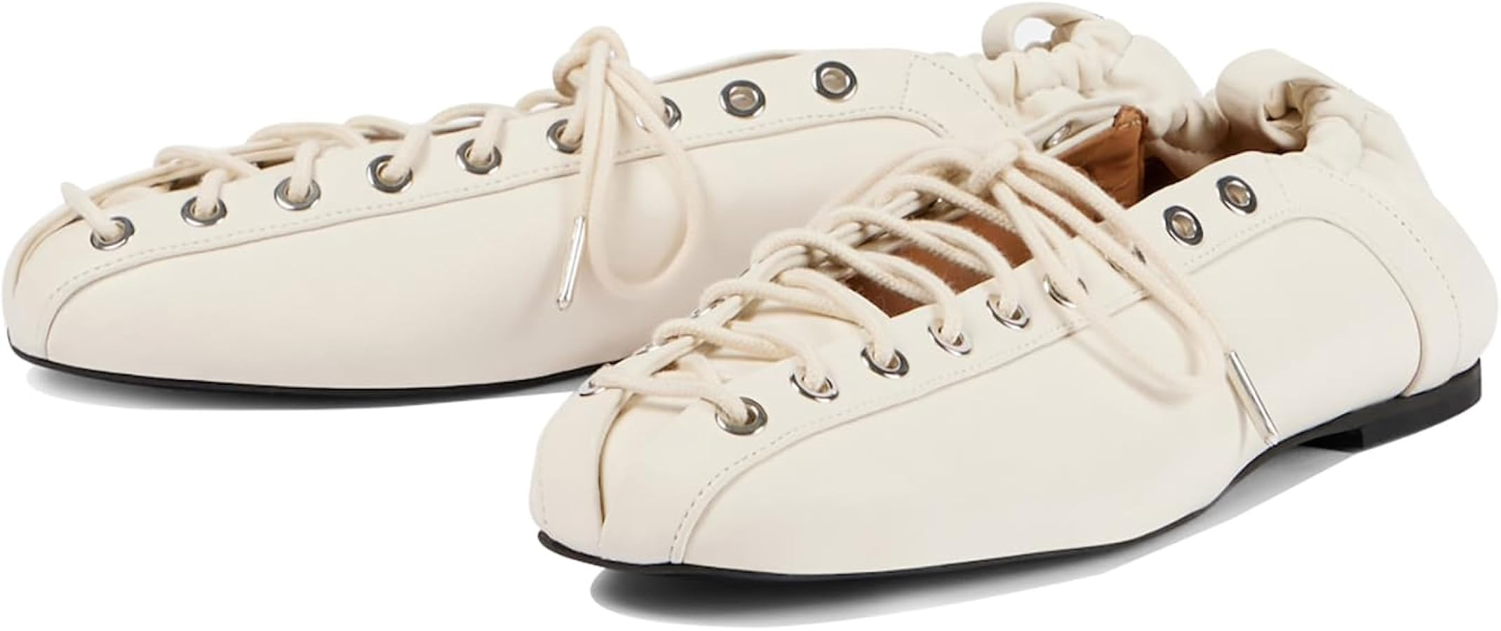 Women's Leather Ballet Flats, Square Closed Toe Lace-Up Flat Shoes, Fashion Dress Work Comfort Sl... | Amazon (US)