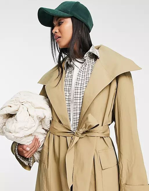 ASOS DESIGN collared luxe trench coat in stone | ASOS (Global)