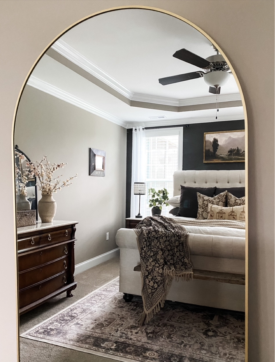 Full length leaner mirror
Upholstered bed, vintage bench, throw blanket, vintage art, vintage mirror, curtains, curtain rod, Ruggable rug, rattan storage box, linen duvet, chunky blanket, vases

#LTKFind 

#LTKhome #LTKsalealert