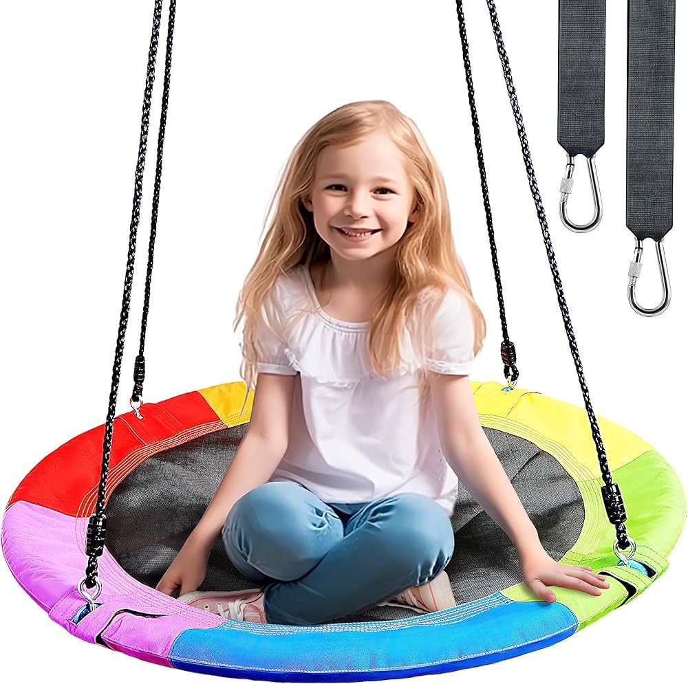 TURFEE 40" Rainbow Saucer Tree Swing for Kids, Waterproof Swing Seat with 2 Tree Hanging Straps f... | Amazon (US)