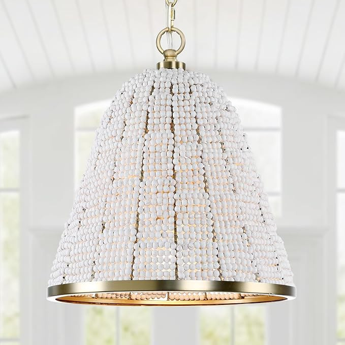 Wood Bead Chandelier,1-Light Long Dome Brass Chandelier,Beaded Chandelier Light Fixture for Kitch... | Amazon (US)