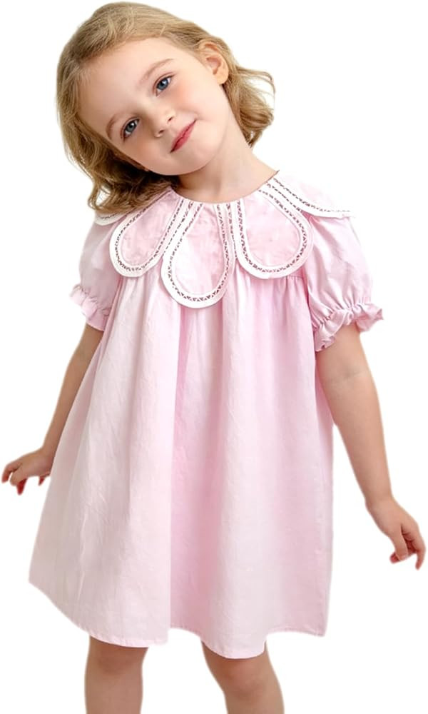 Amazon.com: Horcute Toddler Baby Girls Cotton Casual Vintage Dresses with Smocked Petal Collar Fl... | Amazon (US)