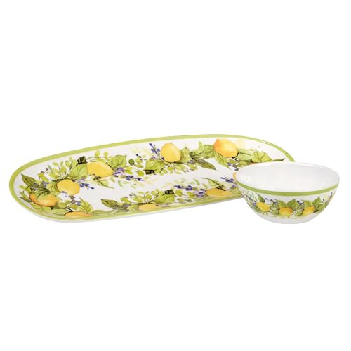 Certified International Lemon Zest Oval Tray with Dip Bowl Set, 15-inch Length (40888) | Amazon (US)