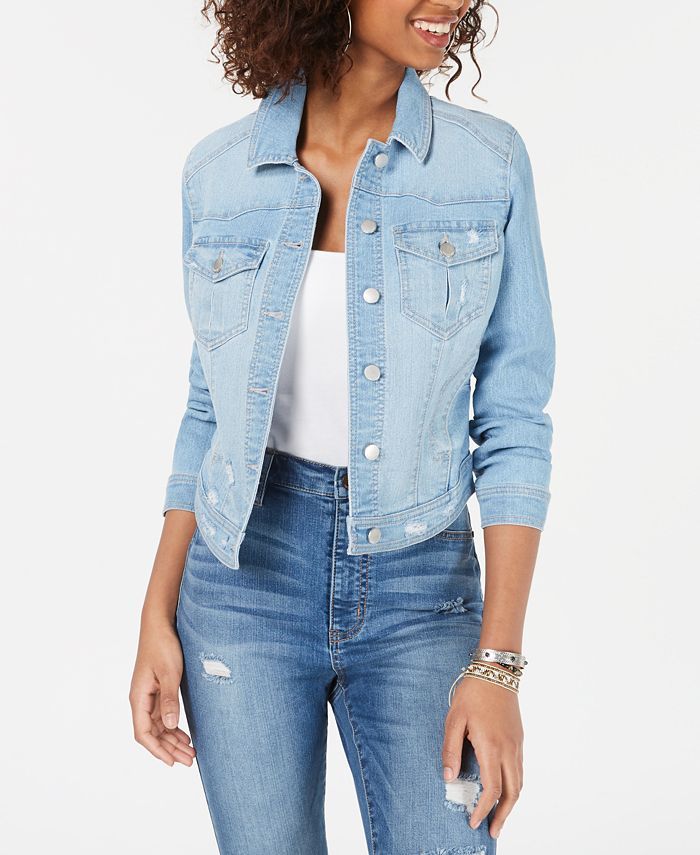 Tinseltown Juniors' Distressed Jean Jacket  & Reviews - Jackets & Vests - Juniors - Macy's | Macys (US)