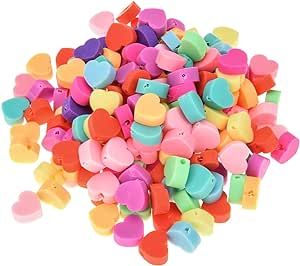100 Pcs Polymer Clay Heart Loose Spacer Beads, 10mm Mixed Color Cute Beads Charms for Valentine's... | Amazon (US)