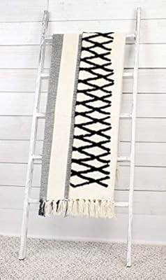 AuldHome Boho Farmhouse Throw, Black and Off White 50 x 60 Inch Striped Blanket | Amazon (US)