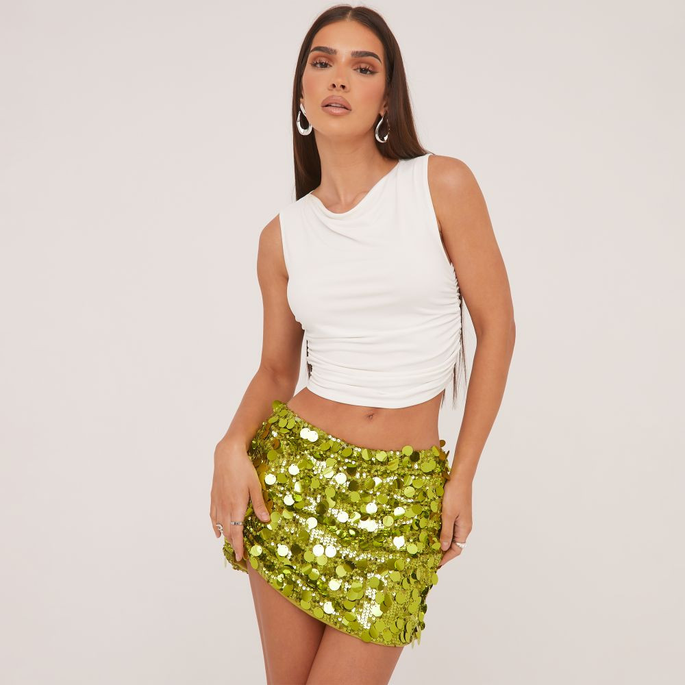 High Waist Disc Sequin Mini Skirt In Green | EGO (UK)