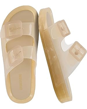 CUSHIONAIRE Pool Slides for Women Water Resistant Double Buckle Adjustable Slip-On Womens Sandals... | Amazon (US)
