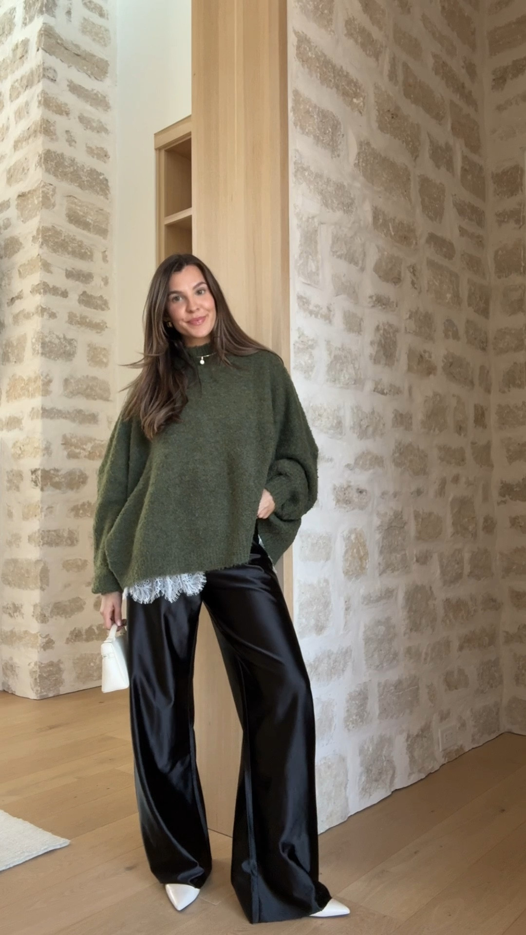 Get dressed with me! Fall outfit inspo🫶🏼 wearing a size small in the satin pants (these don’t wrinkle), size small in the sweater, and small in the skirt! 