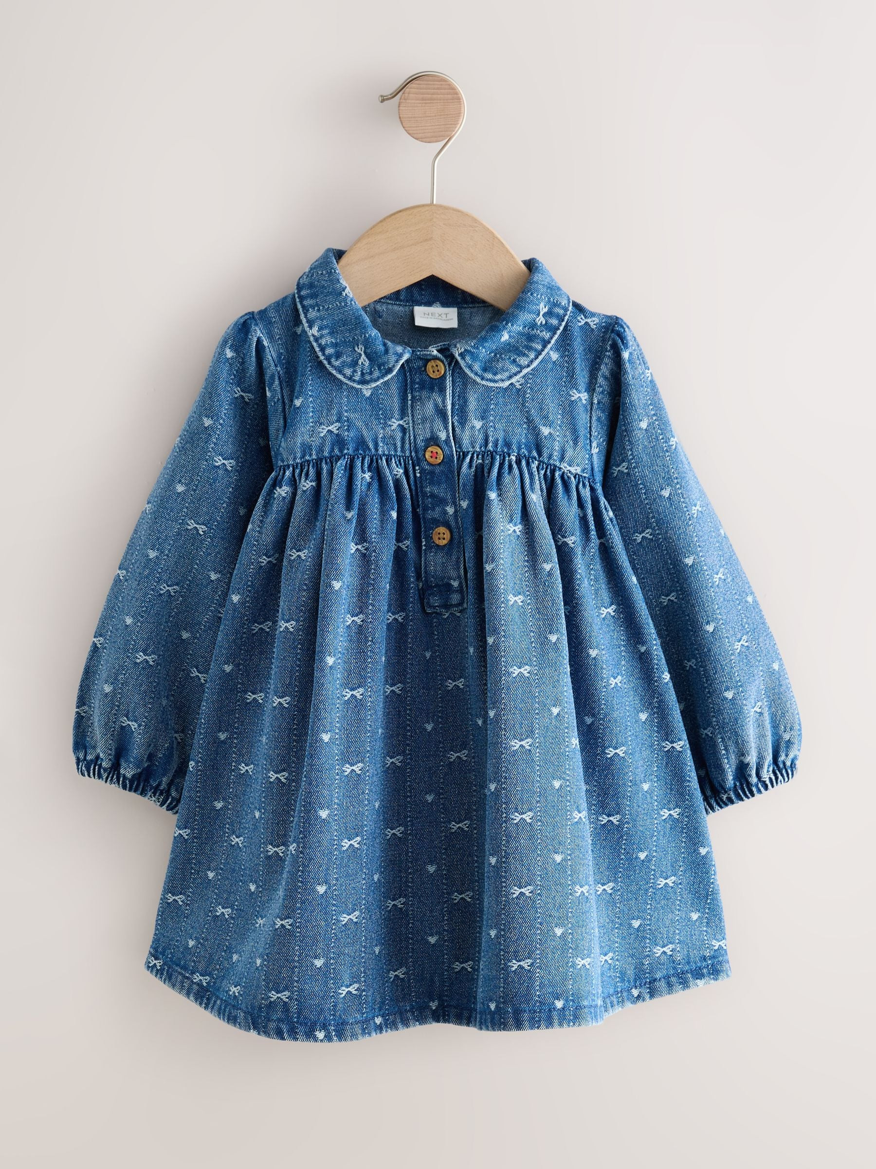 Next Denim Bow Long Sleeve Collar Dress (3mths-8yrs) | Next US
