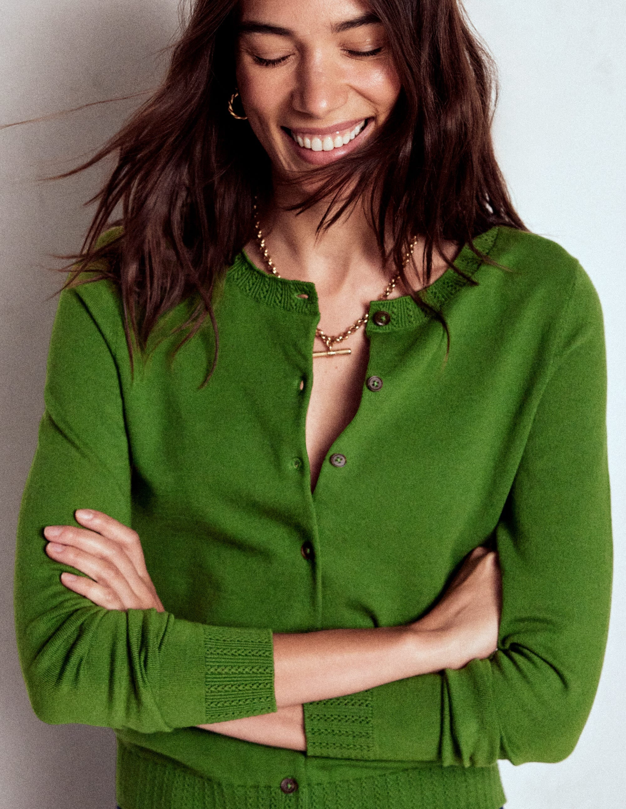 Emilia Cotton Crew Cardigan-Promenade Green | Boden (US)